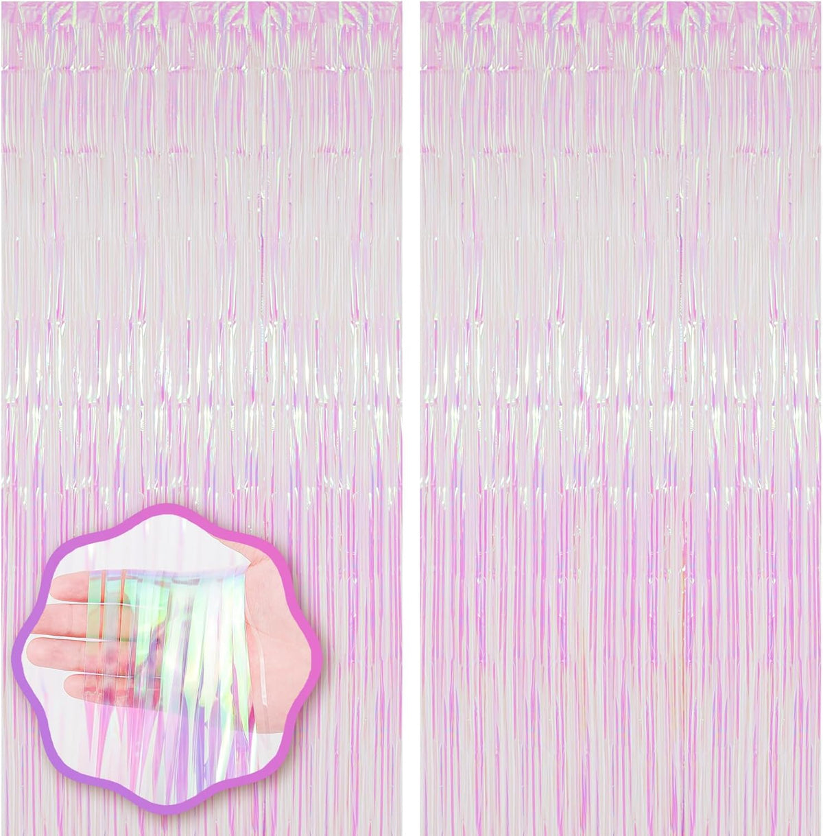 2 Pack Iridescent Transparent Foil Fringe Backdrop Curtains, Tinsel Streamers Birthday Party
