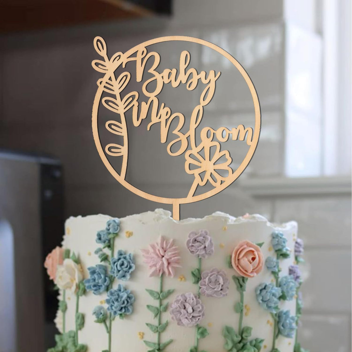 Baby In Bloom Cake Topper - Baby Shower Party Supplies,Pregnancy Reveal Cake Topper,Gender Reveal