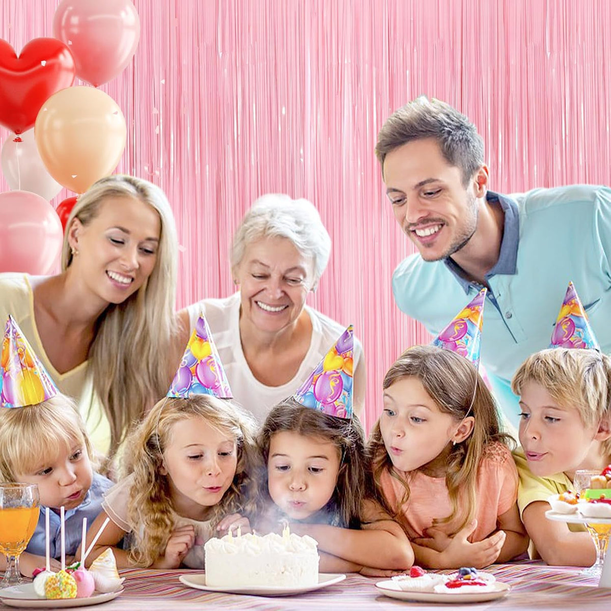 2Pack Pastel Pink Metallic Tinsel Foil Fringe Curtains, 3.3 X 8.3ft Pink Party Streamers Backdrop