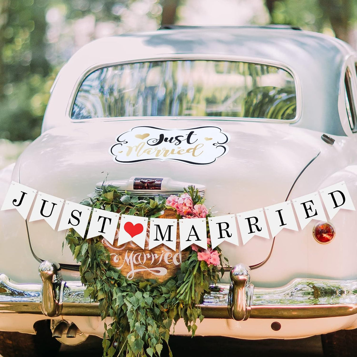 Tallew 4 Sets Just Married Car Decorations Ornate Magnets 12 x 7.5, Wedding Day Car Window Decals