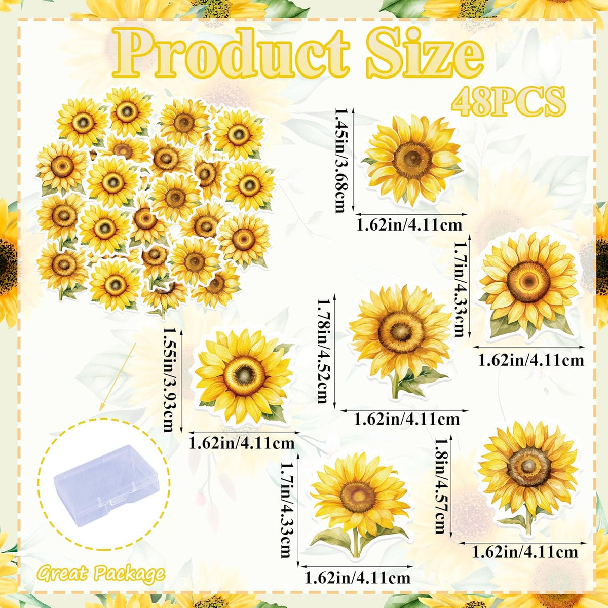 48 Pack Edible Sunflowers Cupcake Toppers Wafer Paper Floiwers Cupcake Picks Edible Yellow Sun