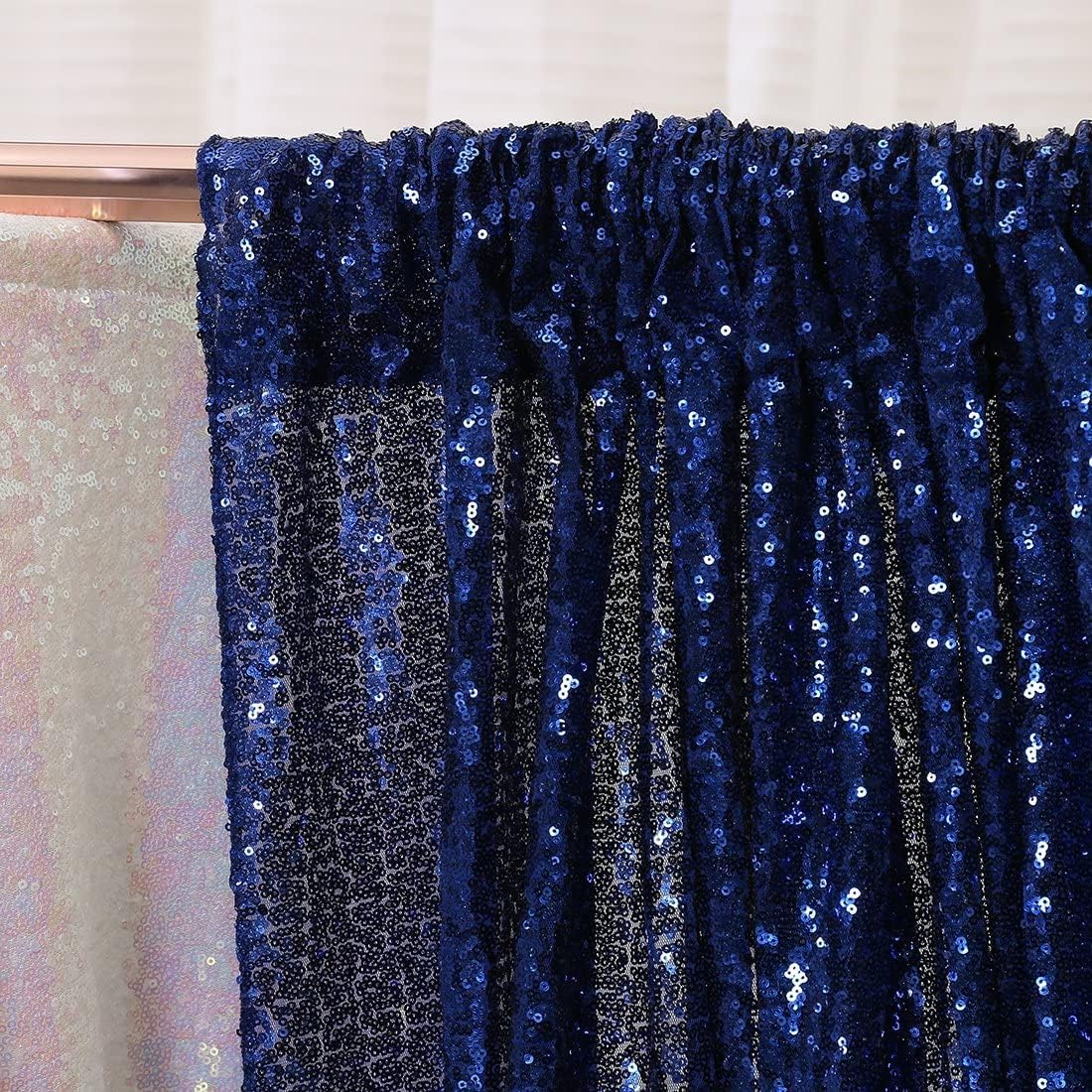 Poise3EHome Blue Sequin Backdrop,8FT x 10FT Sequin Photography Backdrop Curtain for Party