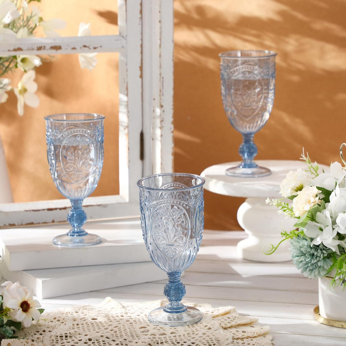 36 Pack Plastic Goblets 10oz Upgrade Vintage Water Goblet Plastic Wine Glasses Colored Retro