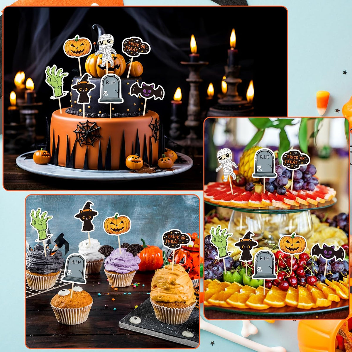 NACHLYNN 70pcs Halloween Cupcake Toppers Spooky Haunted House Night Party Fruit Cake Decoration