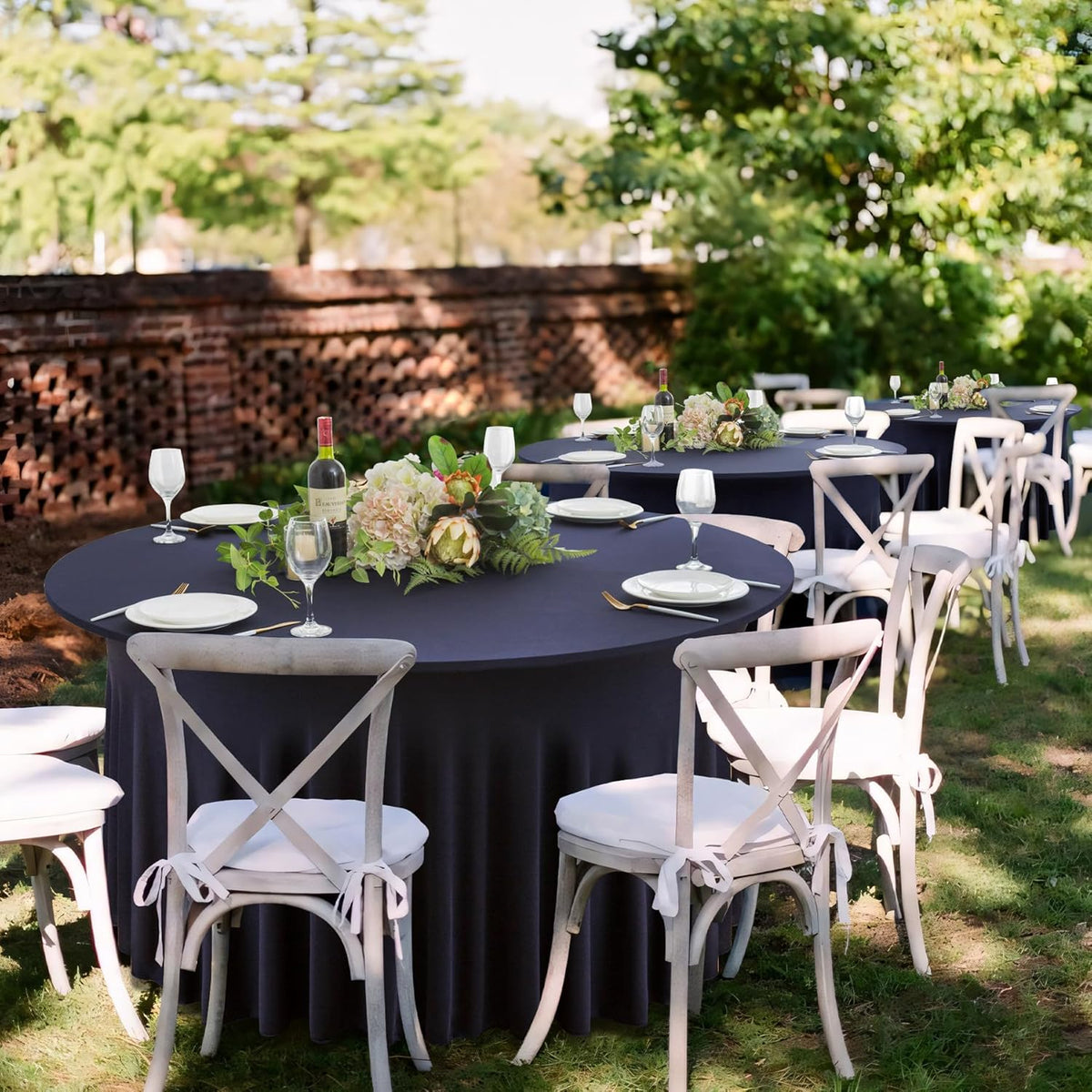 6 Pack Navy Blue Round Spandex Tablecloth 60 Inch, Wrinkle Free Stretch 120 Inch Fitted 5ft Navy