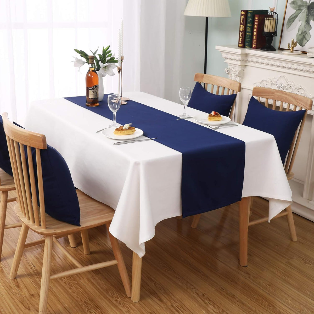 DUALIFE Navy Table Runner 72 Inch Soft Color Thick Polyester Decorative Cloth Handcrafted for
