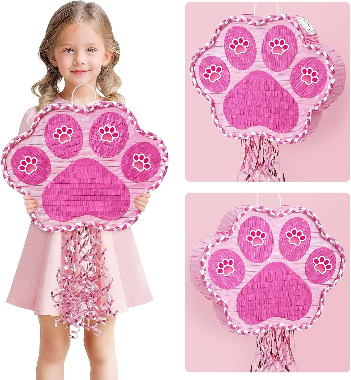 WERNNSAI Pink Dog Paw Pinata - Dog Pinata Pet Theme Party Games Pink Girl Style Puppy Paw Party
