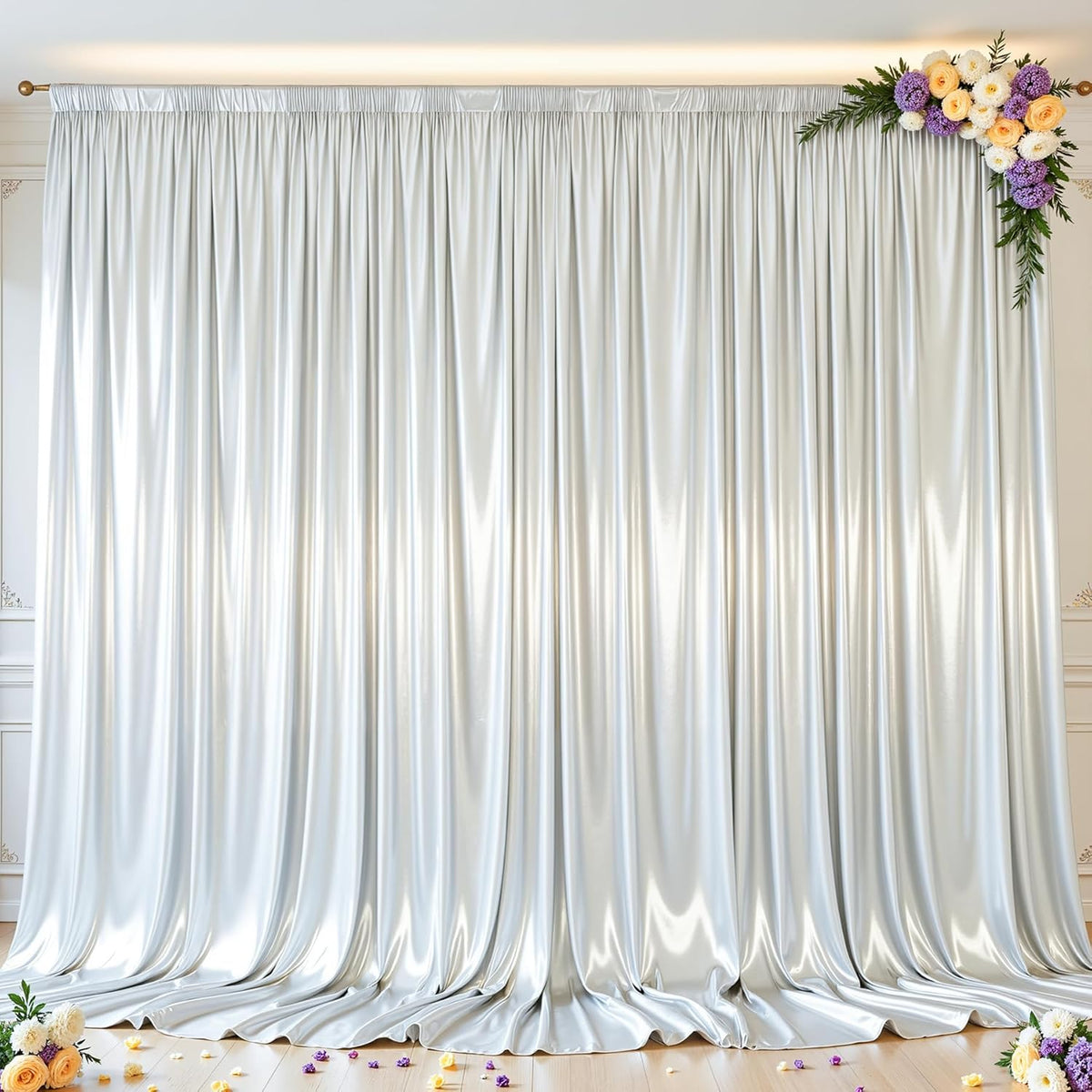 Silver Glitter Backdrop Curtain for Parties Wedding,10Ft x 10Ft Satin Shimmer Photo