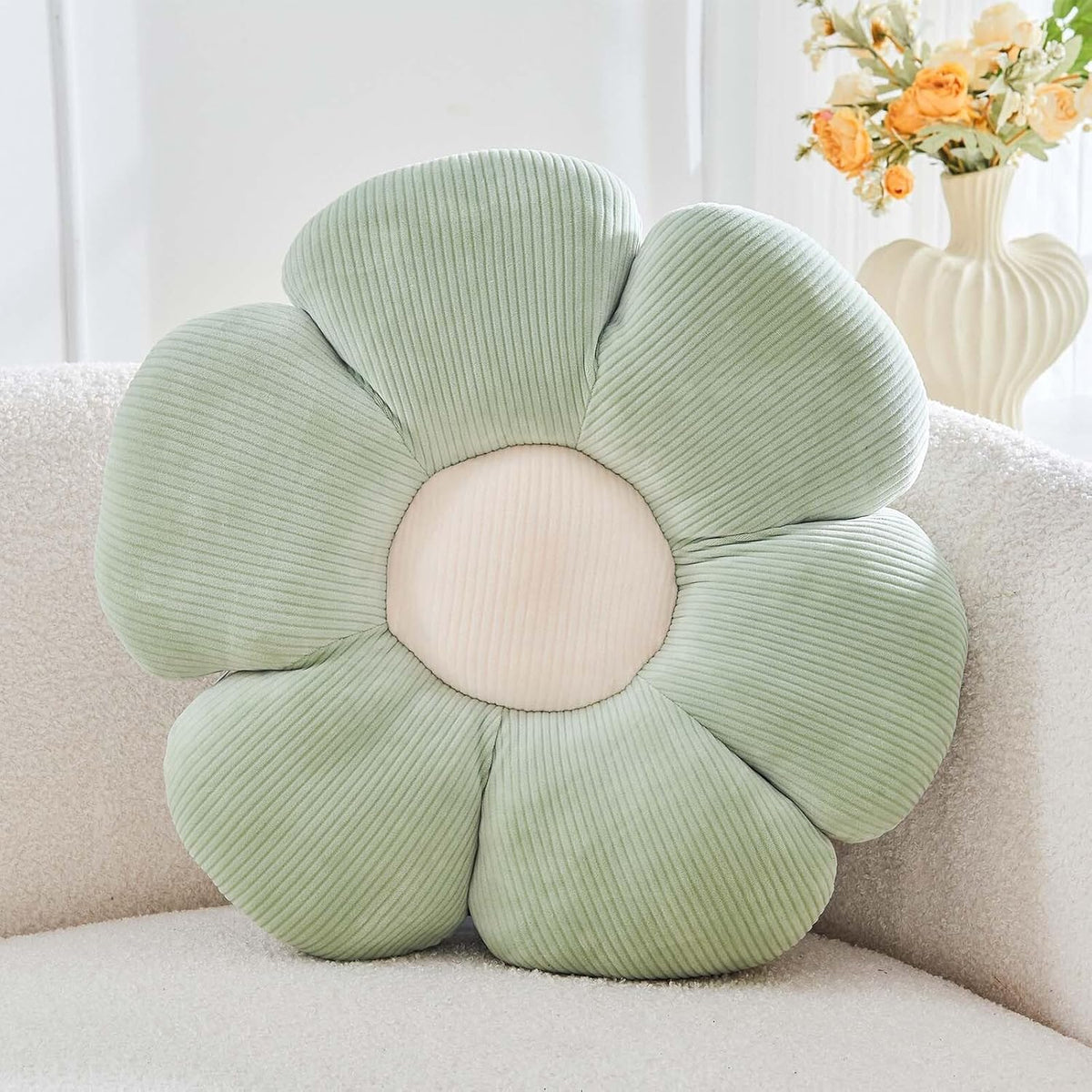 Sage Green Flower Pillow, 19.6" Cute Flower Shaped Floor Pillow, Aesthetic Floral Plush Daisy