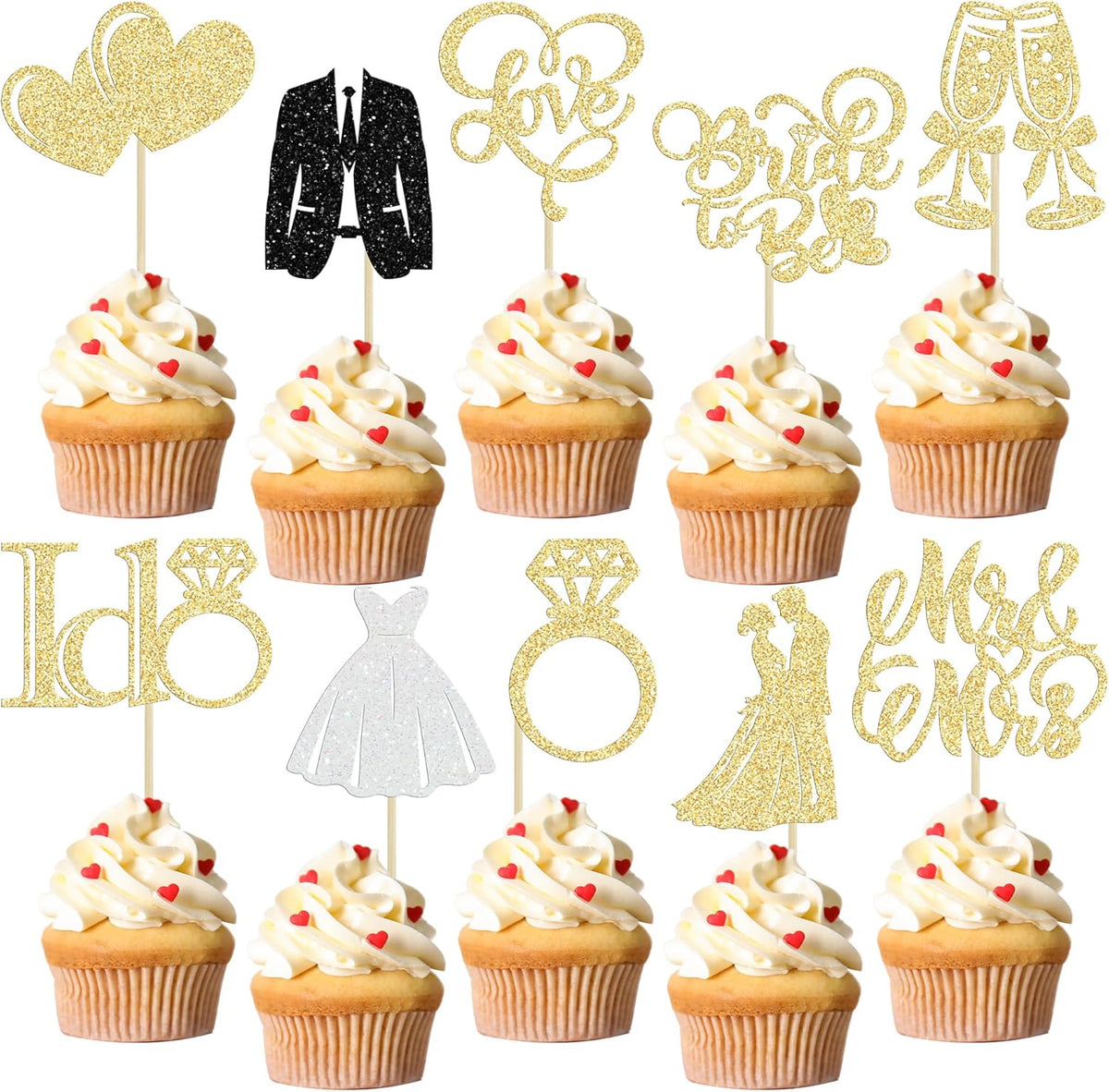 Gyufise 30Pcs Bride to Be Cupcake Toppers Glitter Diamond Ring I Do Love Cupcake Picks Miss to Mrs