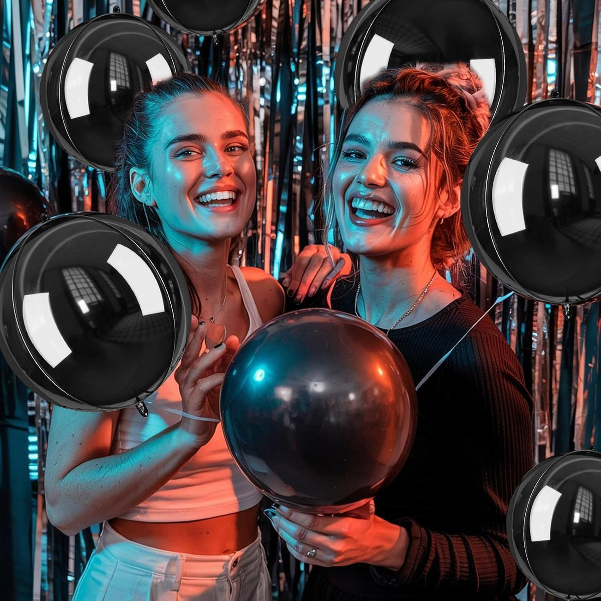 Giant 4D Foil Balloons, 6Pcs Large Metallic Black Round Balloons, 22 Inch Big Round Foil Balloon