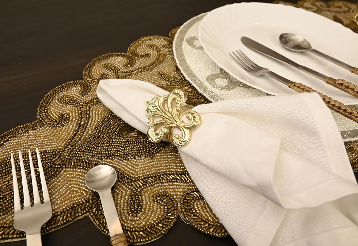 Lightweight Metal Napkin Rings Set of 12 - Fleur-de-Lis Napkin Holders for Dining Table, Weddings
