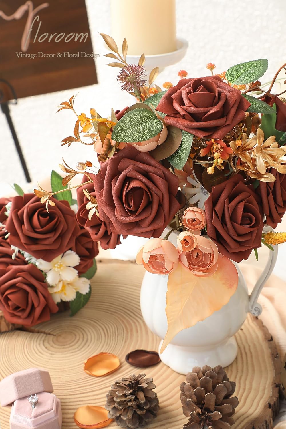 Floroom Artificial Flowers 25pcs Real Looking Terracotta Foam Fake Roses with Stems for DIY Wedding