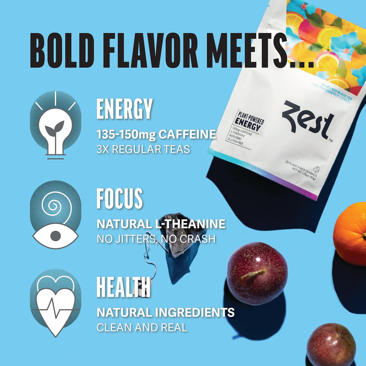 Zest Energy Tea Bags Variety Pack - High Caffeine Black & Green Tea Sampler - Caffeinated Coffee