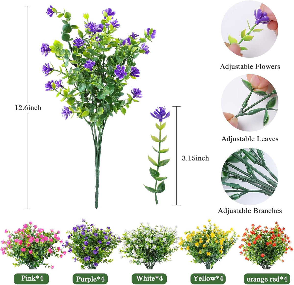 AmyHomie 20 Bundles Artificial Flowers for Outdoor Outside Spring Summer Decoration UV Resistant