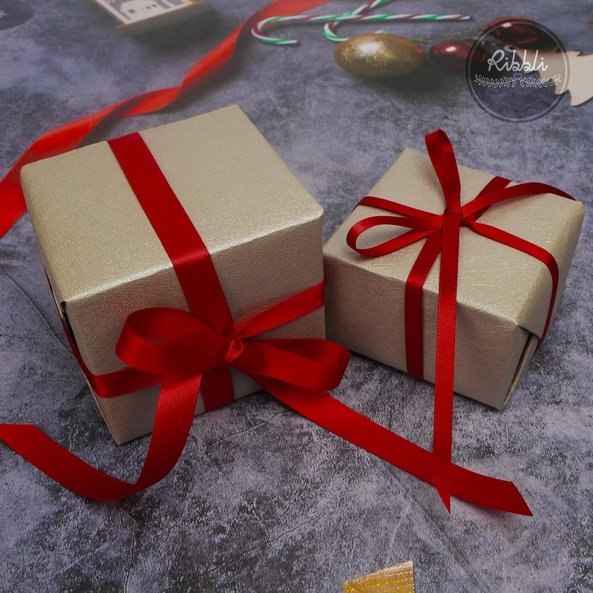Ribbli Double Faced Red Satin Ribbon,1/4” x Continuous 25 Yards,Use for Bows Bouquet,Gift