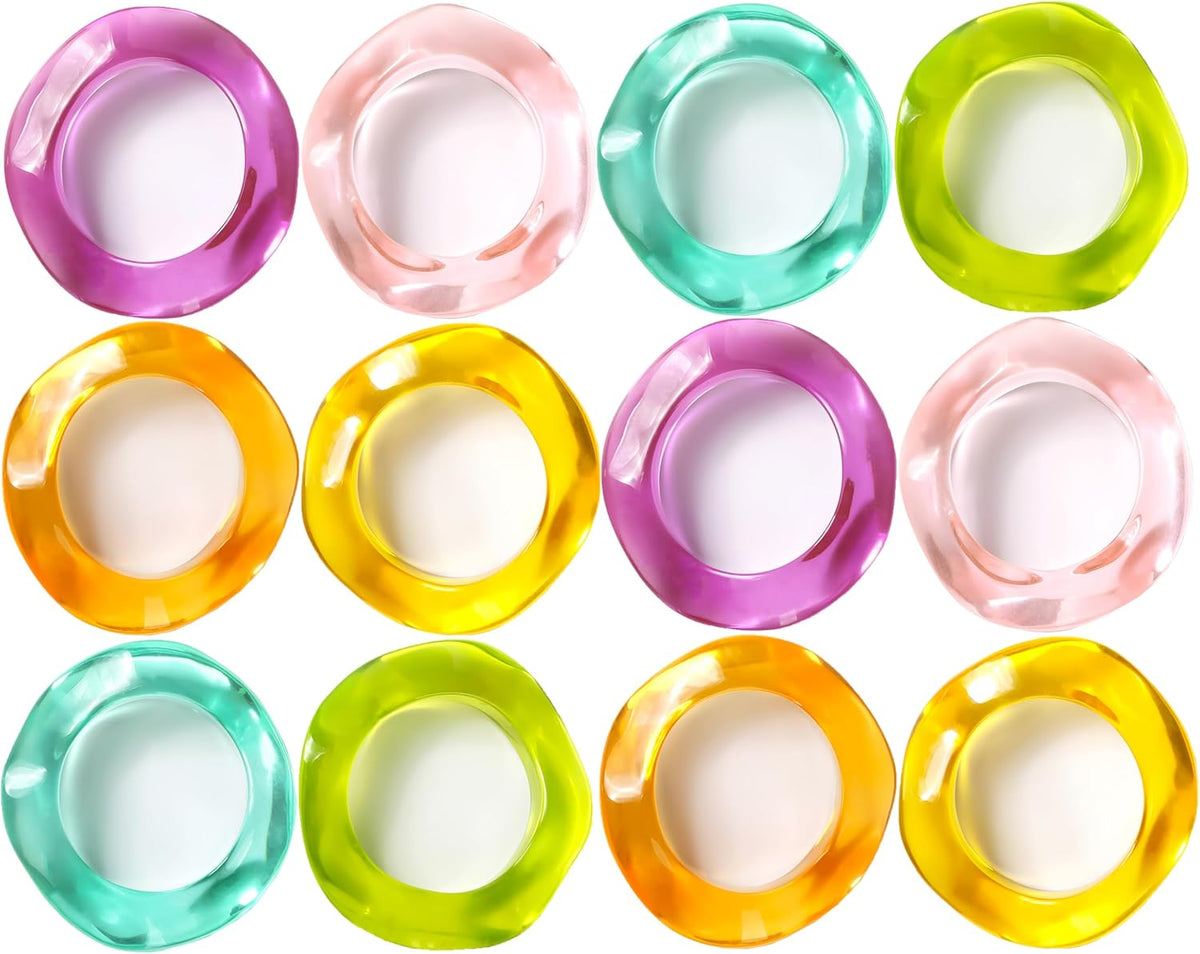 Epoxy Resin Spring Napkin Rings Set of 12 - Irregular Napkin Holders for Dining Table, Party Decor