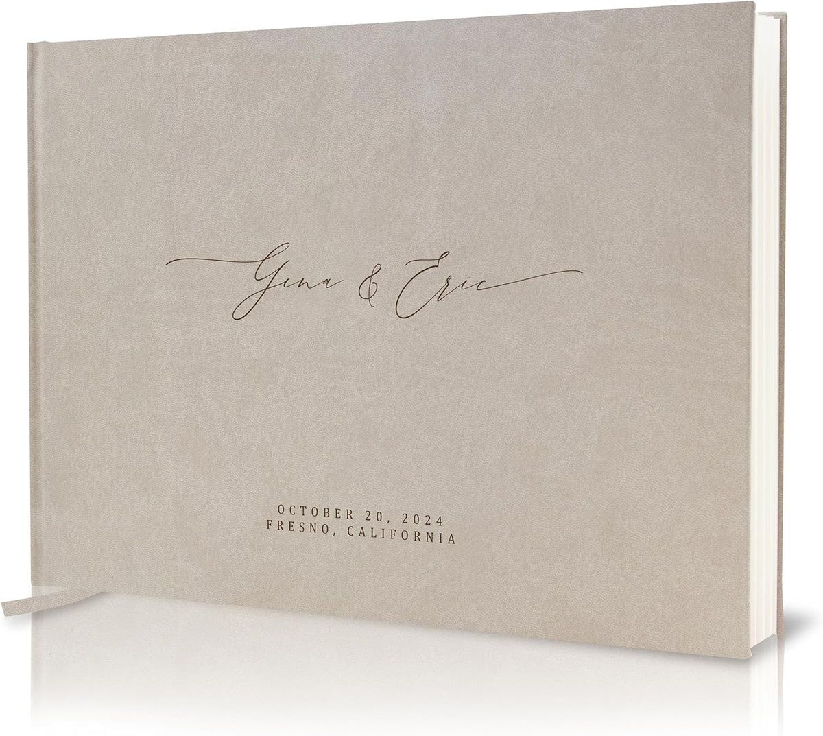 MUUJEE Personalized Guestbook in Taupe - Premium Custom Modern Guest Book for Wedding Reception