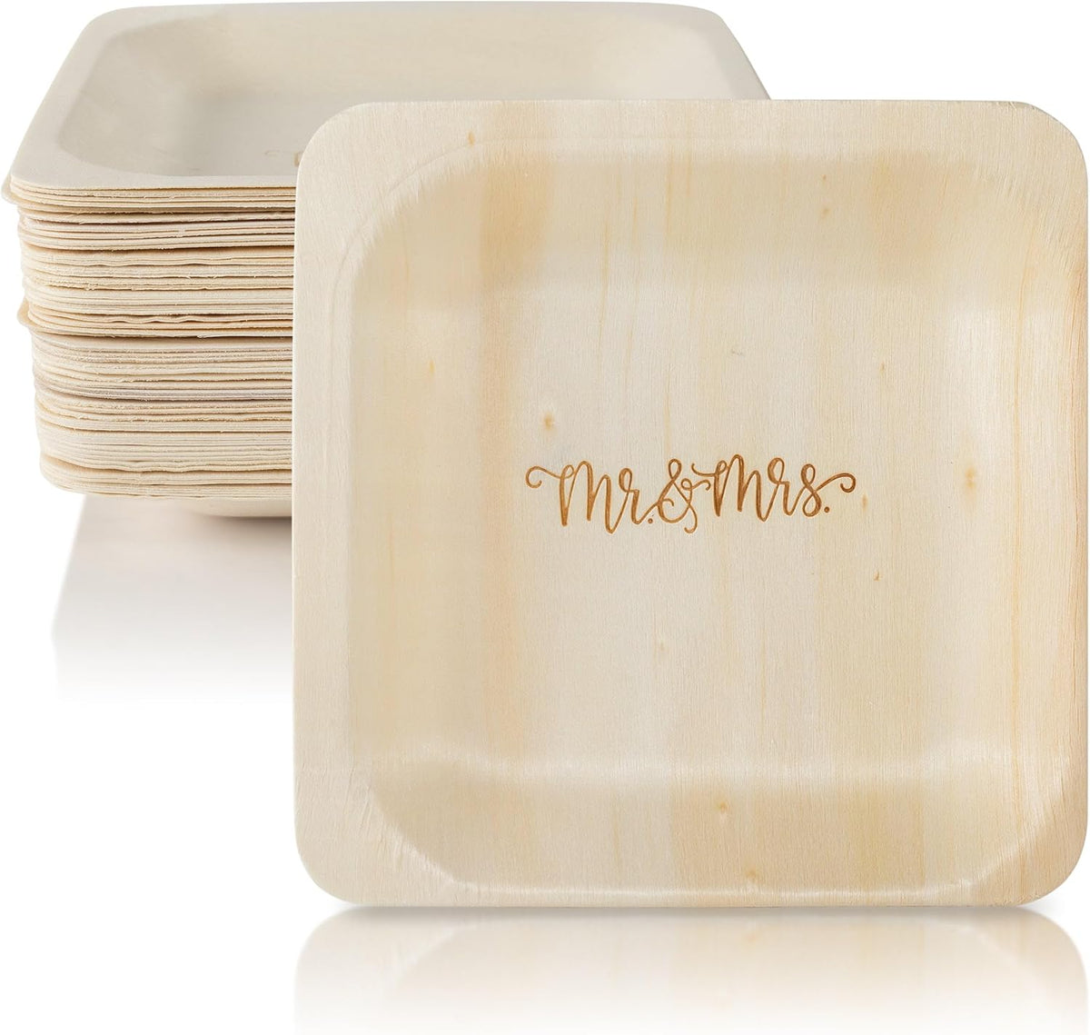 Mr. and Mrs. Disposable Wedding Plates – Rustic, Compostable Alternative to Plastic Plates for