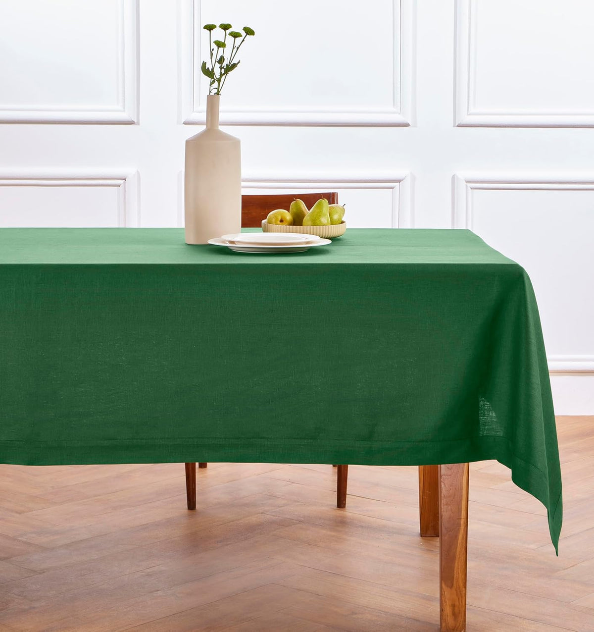 Solino Home Linen Square Tablecloth 52 x 52 Inch - 100% Pure Linen Pine Green Table Throw - Fete