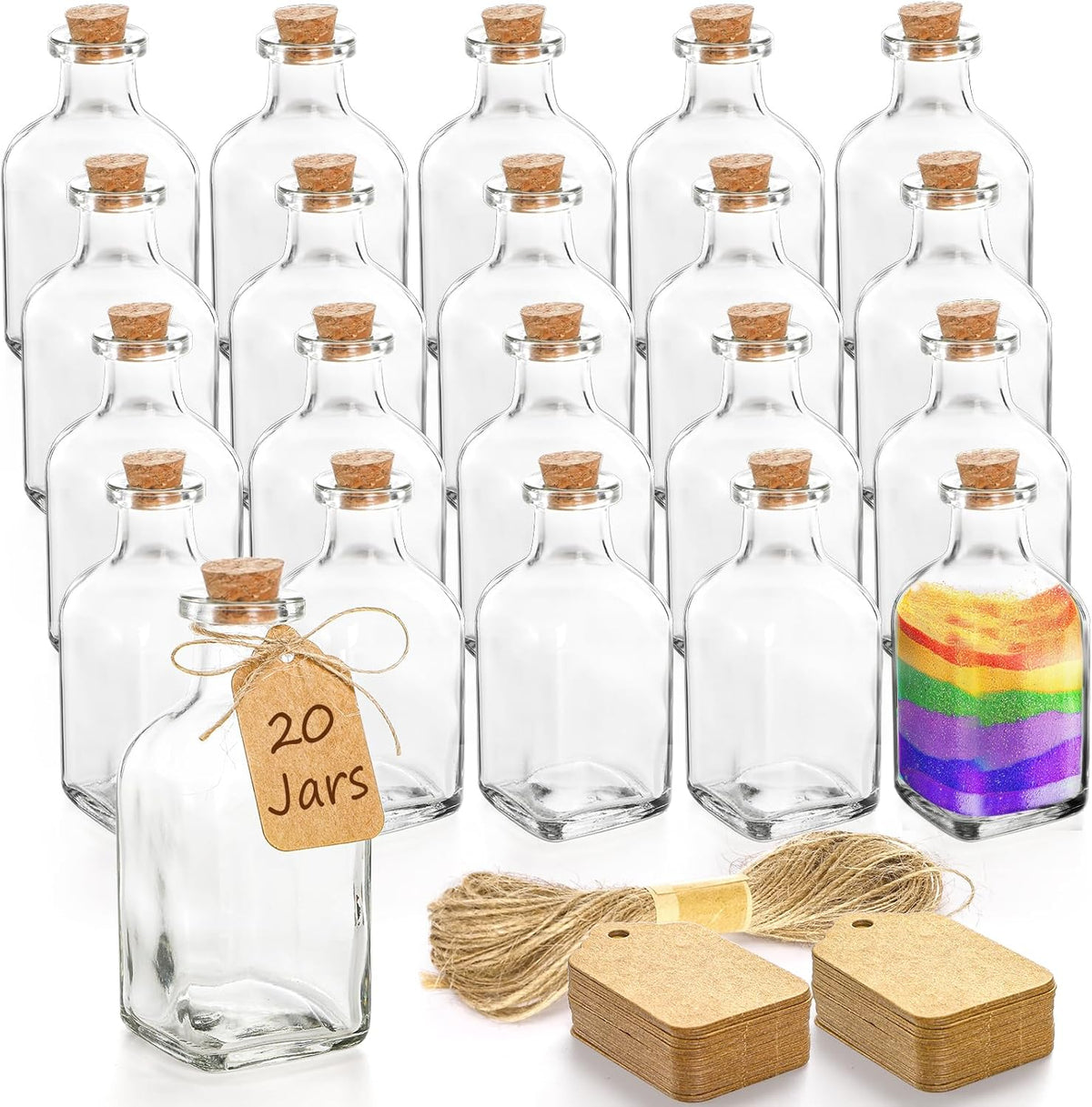 ZOOFOX 20 Pack Glass Bottles with Cork Stoppers, 3.4 oz Small Vintage Style Favor Jars, Clear Empty