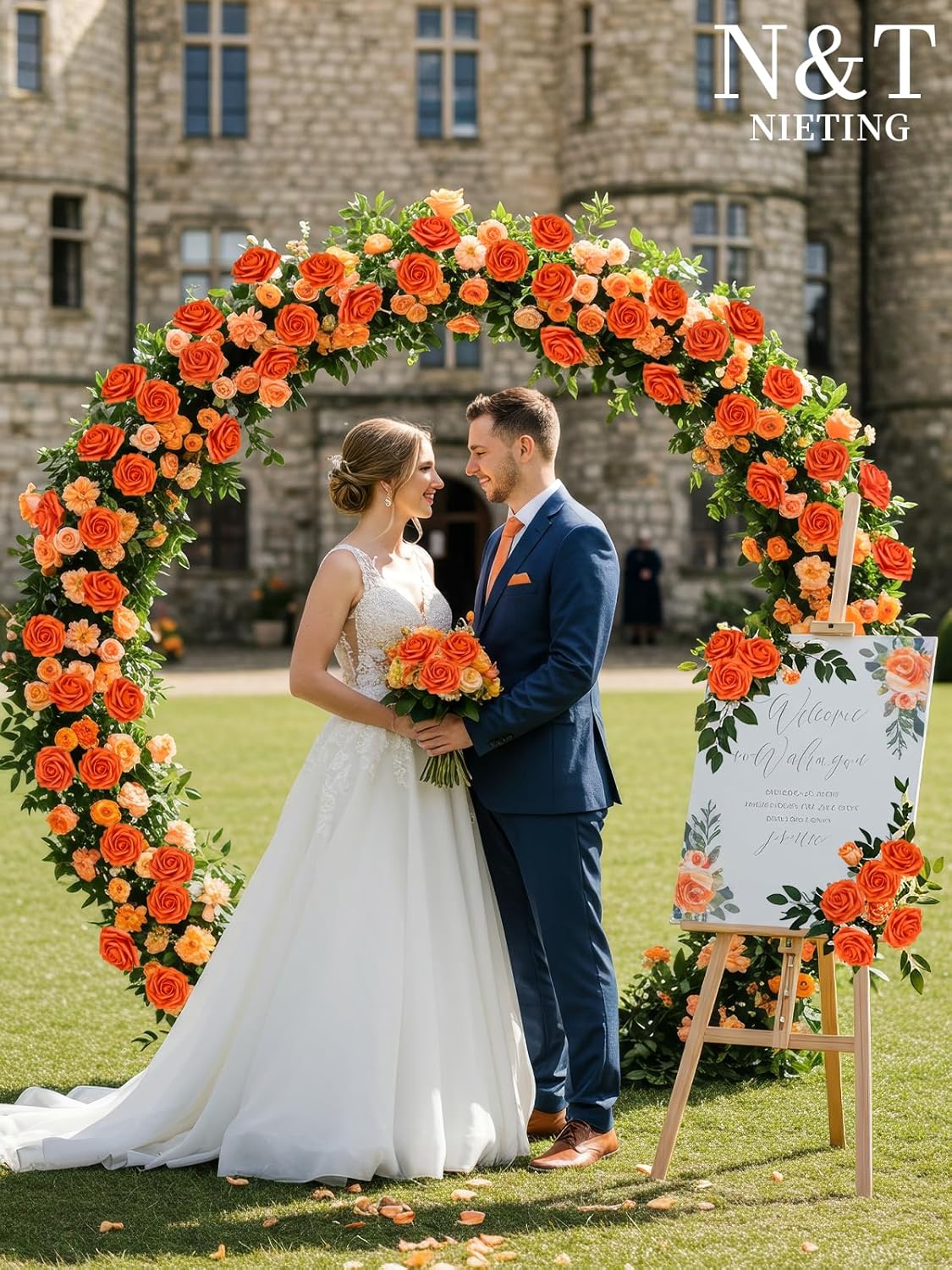 N&T NIETING Artificial Flowers, Fake Flowers Burnt Orange Roses Perfect for DIY Wedding Bridal