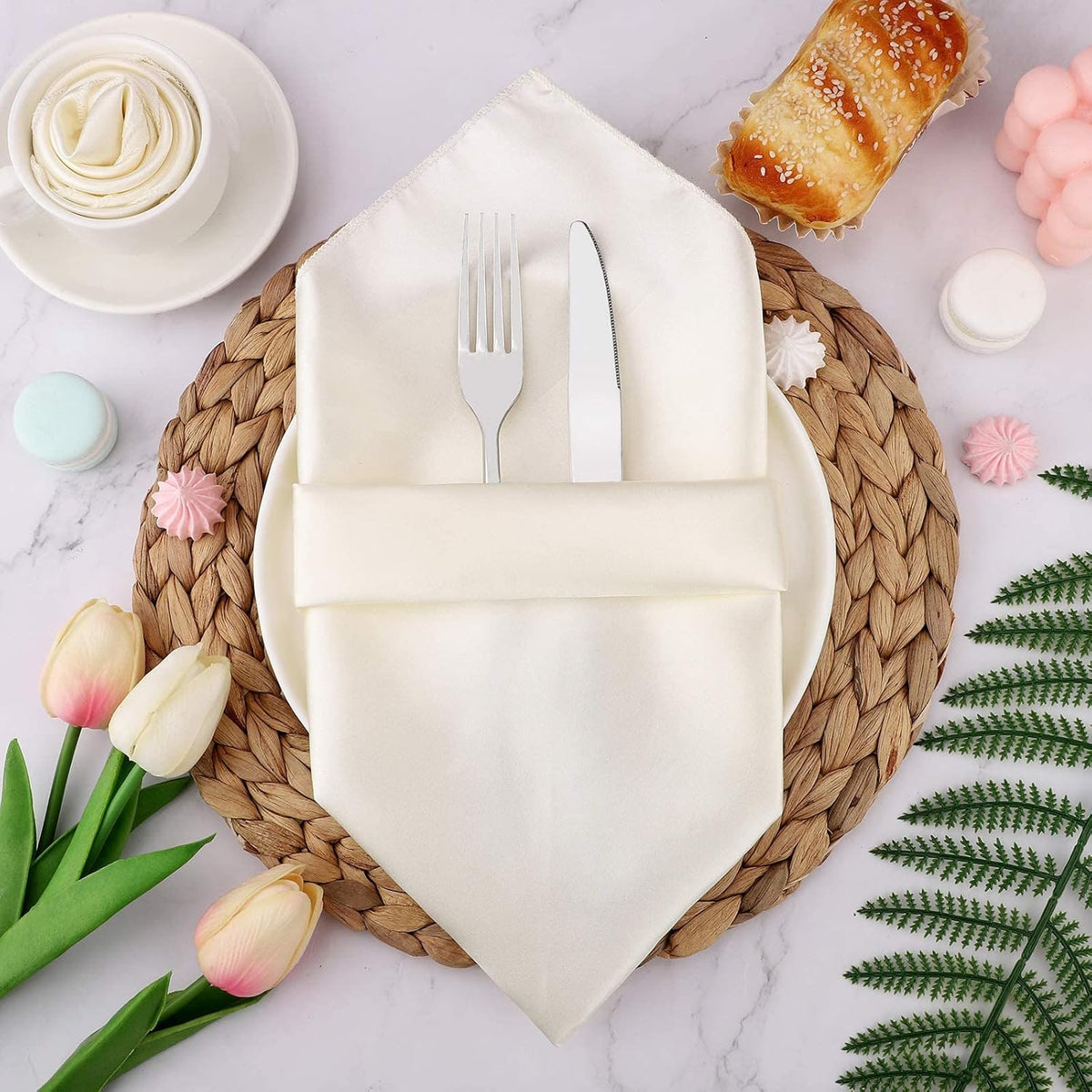 Aneco 24 Pieces Satin Napkin Square 20 x 20 Inches Dinner Napkins Weddings Party Napkin Soft Table