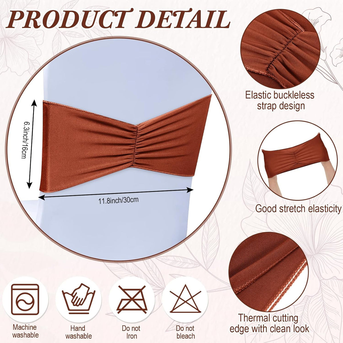 Moukeren 100 Pcs Spandex Chair Sashes Bows Bands Slider Sashes for Chair Covers Elastic Bands Ties