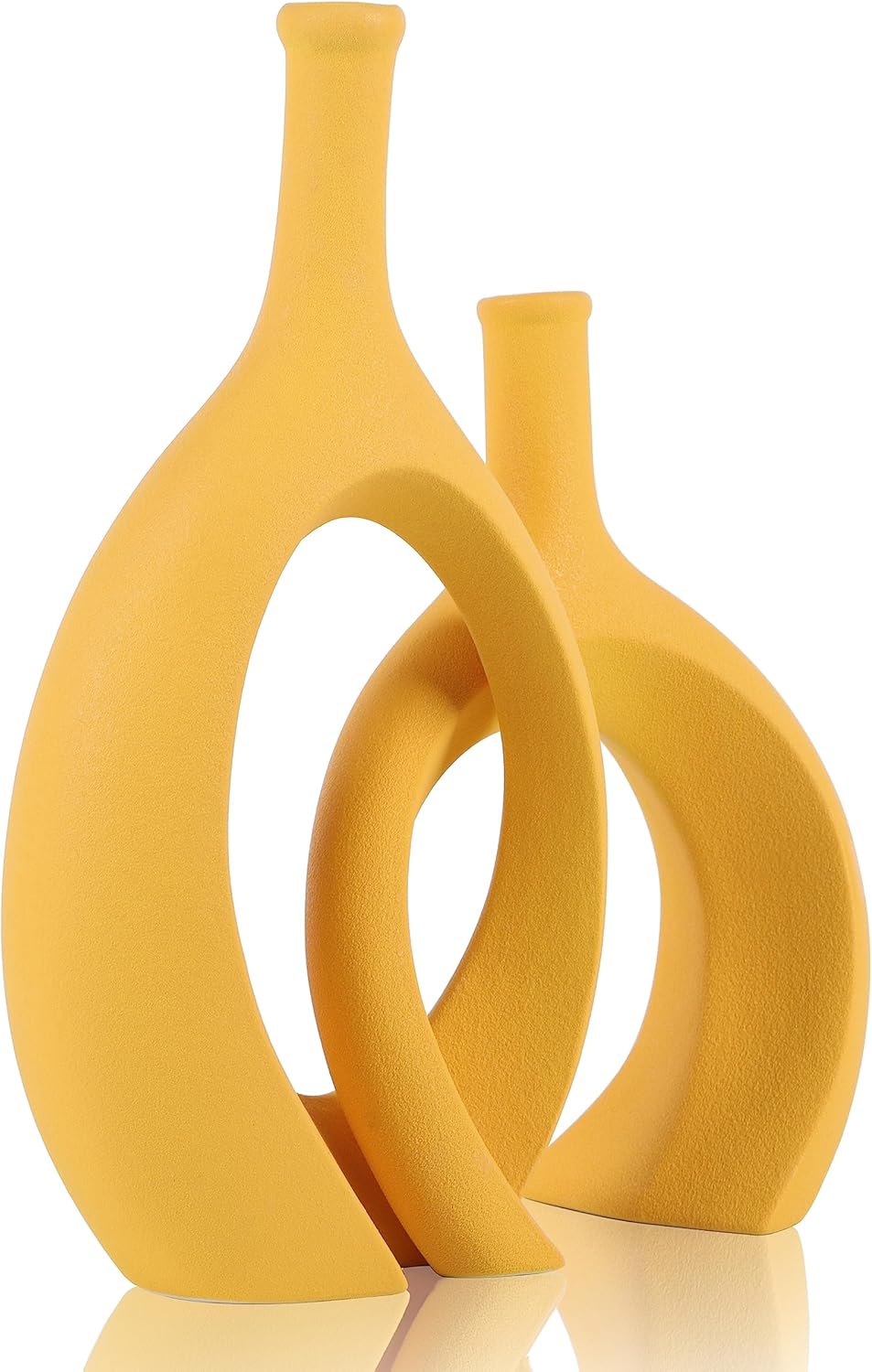 WUBIANJIE Yellow Ceramic Vase - Modern Boho Decor, Mustard Yellow, Round, Anti-Slip Base, Perfect