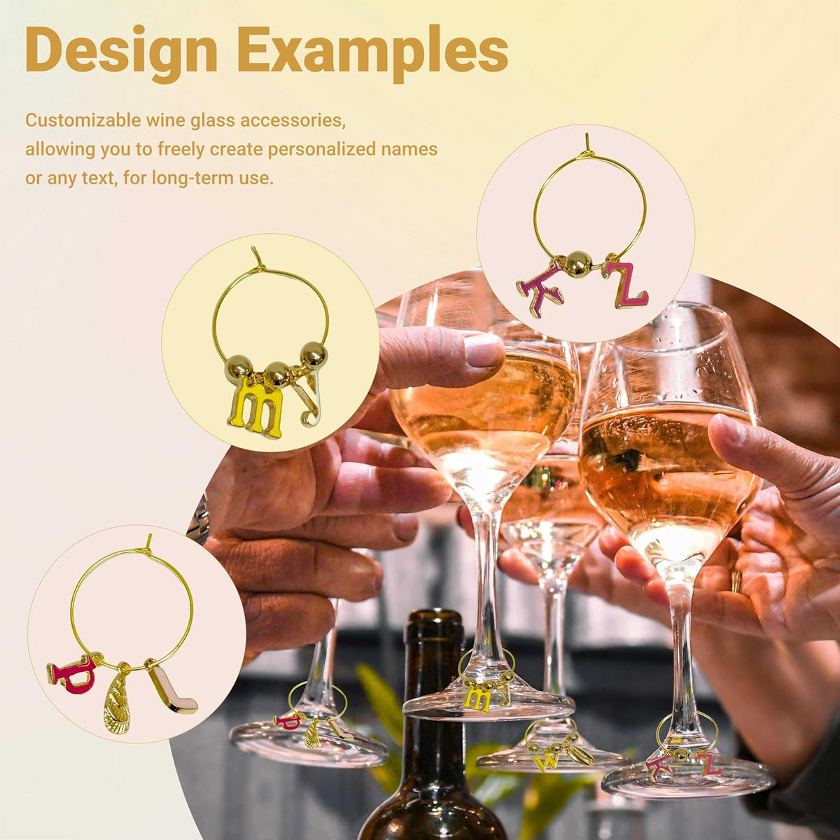 50 Sets Wine Glass Charms, Wine Charms for Stem Glasses, DIY Reusable Drink Markers for Weddings &