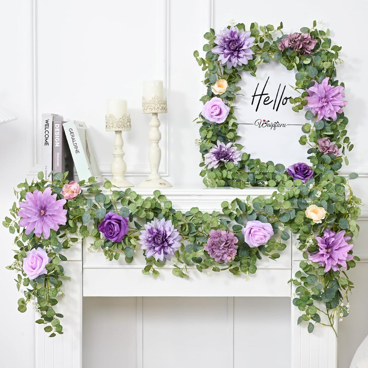 Waipfaru 2 Pcs Flower Garland, 6.07Ft Eucalyptus With Flowers, Rose Floral Vines for Wedding