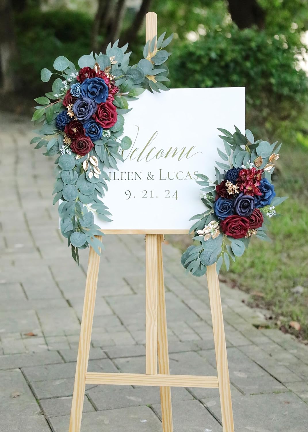 Artificial Navy Blue Wedding Arch Flower Swags Set of 2 for Wedding Welcome Signs Floral and