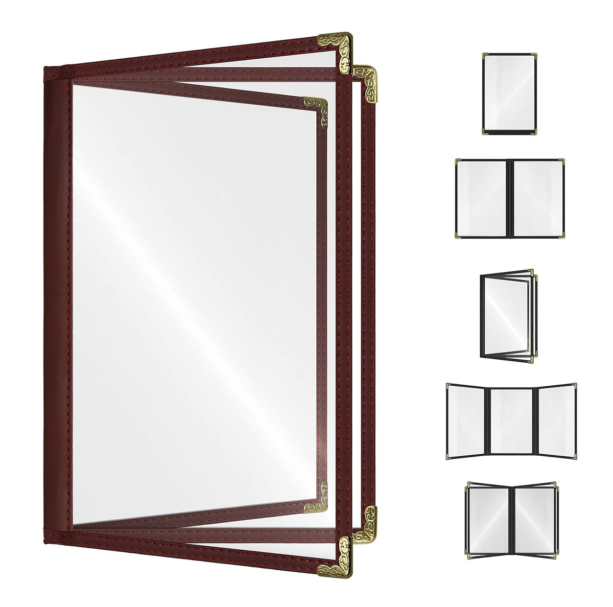 Goodsmart Restaurant Menu Covers - Burgundy, 25 Pack, 8.5" x 11", 3-Page/6-View, Side-Loading Vinyl