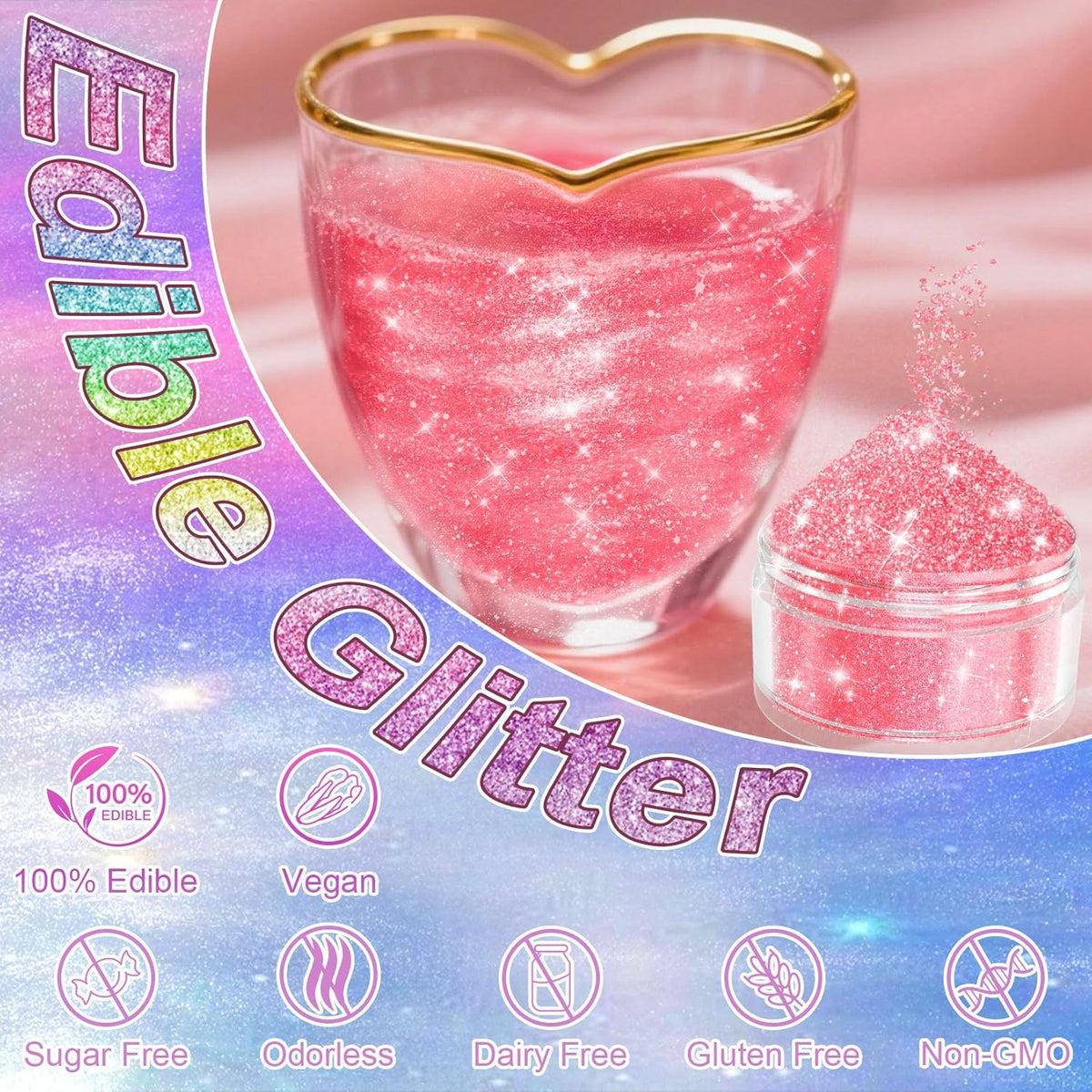 Edible Glitter for Drinks - 20 Glimmer Colors Luster Dust Edible, Food Grade Shimmering Cake