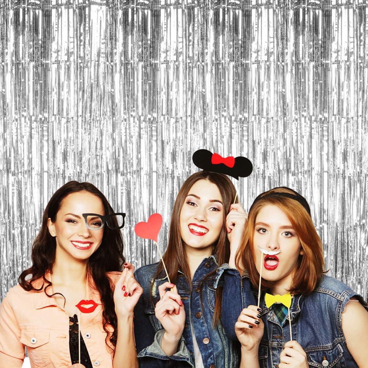 BTSD-home 10 Pack Silver Foil Fringe Curtain, Metallic Photo Booth Backdrop Tinsel Door Curtains