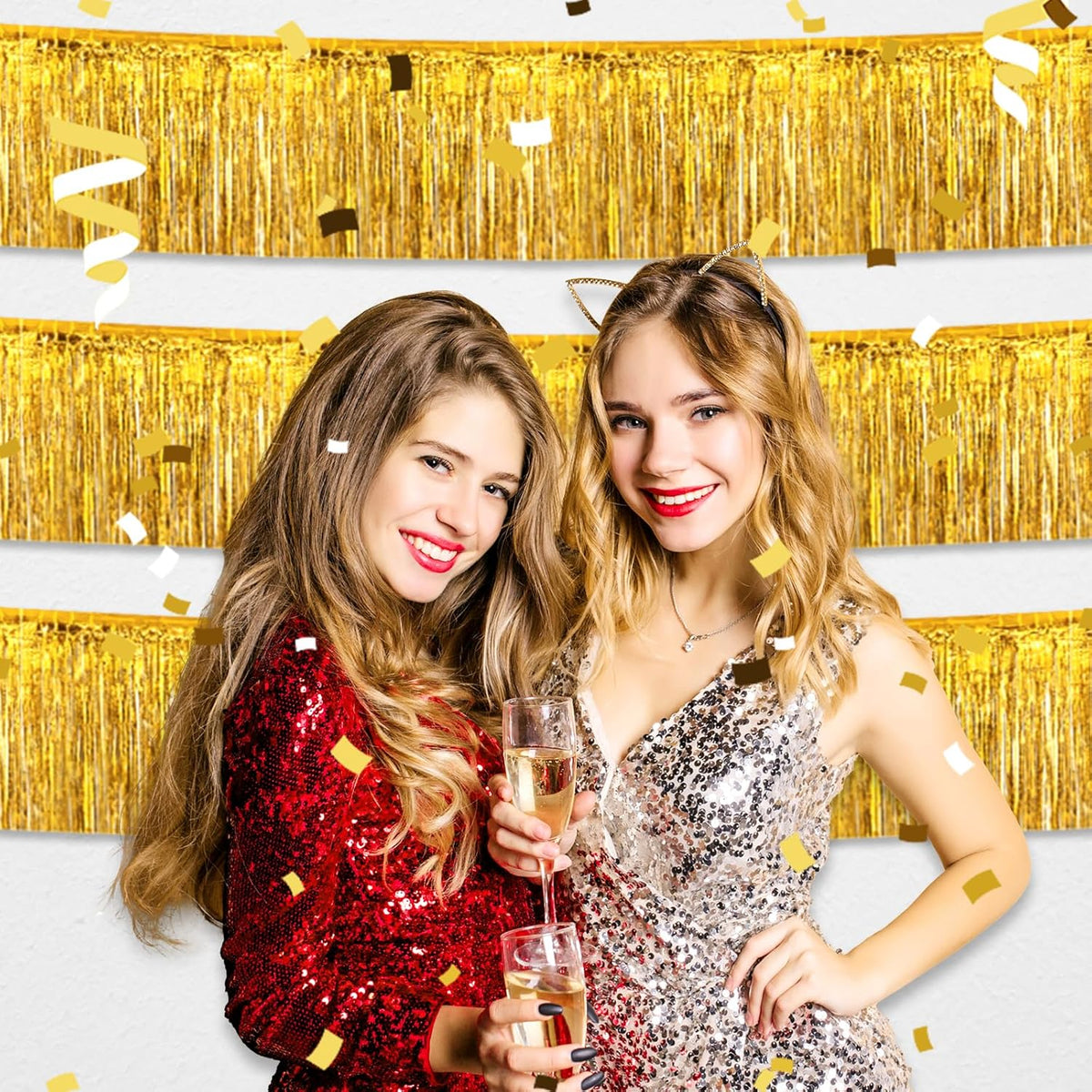 4 Pack 10 Feet Gold Foil Fringe Garland Metallic Tinsel Streamers Banner Wall Hanging Curtain