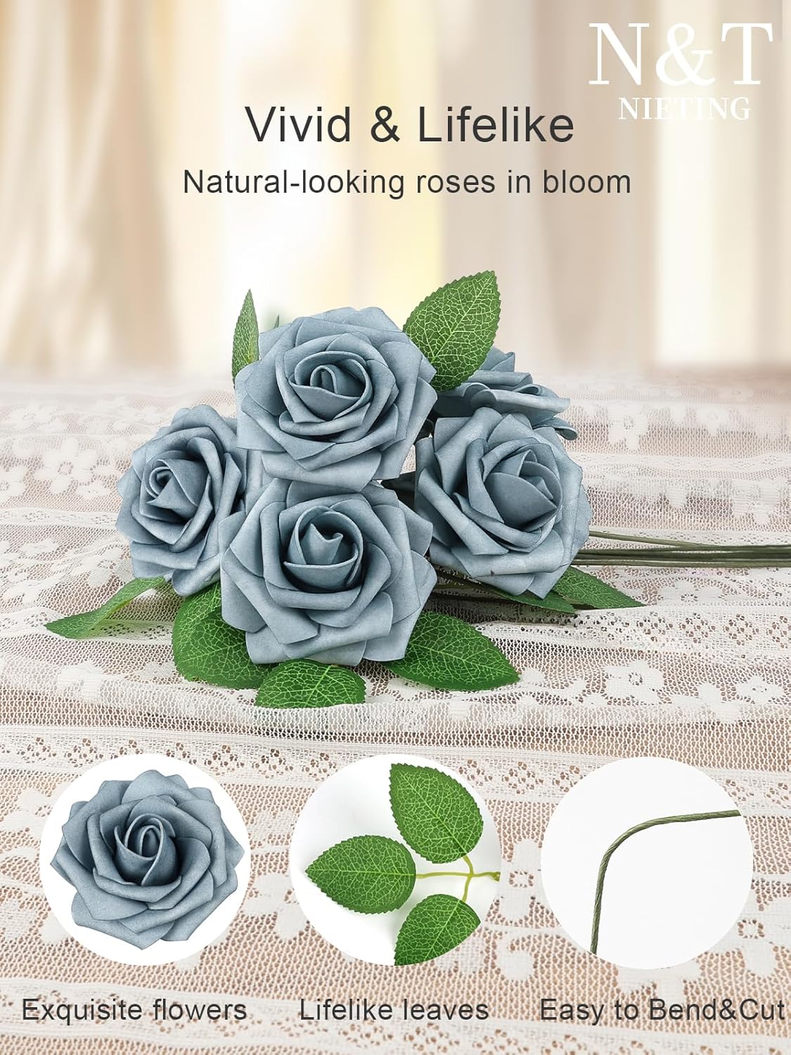 N&T NIETING Artificial Flowers, 25pcs Foam Roses Fake Flowers DIY Wedding Party Cake Decoration