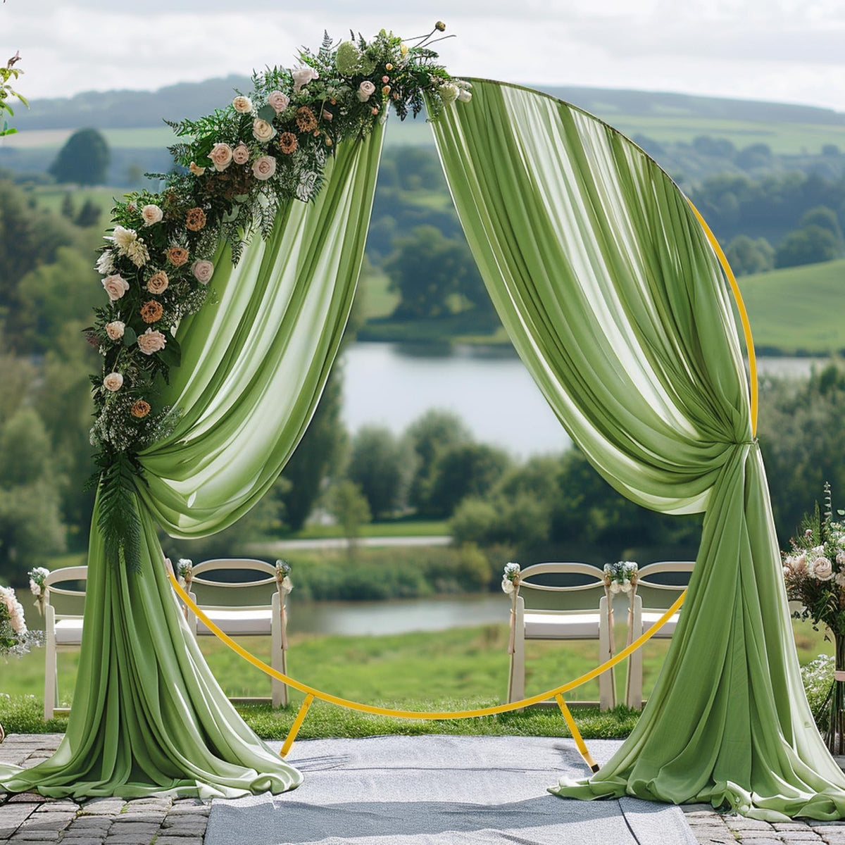 Wokceer Wedding Arch Draping 3 Panels 28.7" x 20FT Sage Green Sheer Fabric Backdrop for Ceremony