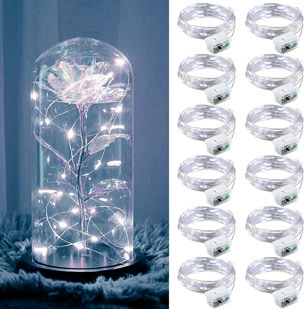 ZGWJ 12 Pack Fairy Lights Battery Operated, 7ft 20 Mini LED Fairy String Lights Silver Wire 3 Modes