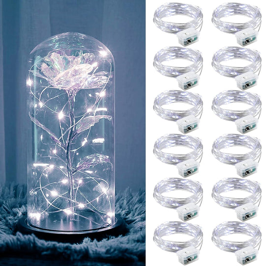 ZGWJ 12 Pack Fairy Lights Battery Operated, 7ft 20 Mini LED Fairy String Lights Silver Wire 3 Modes