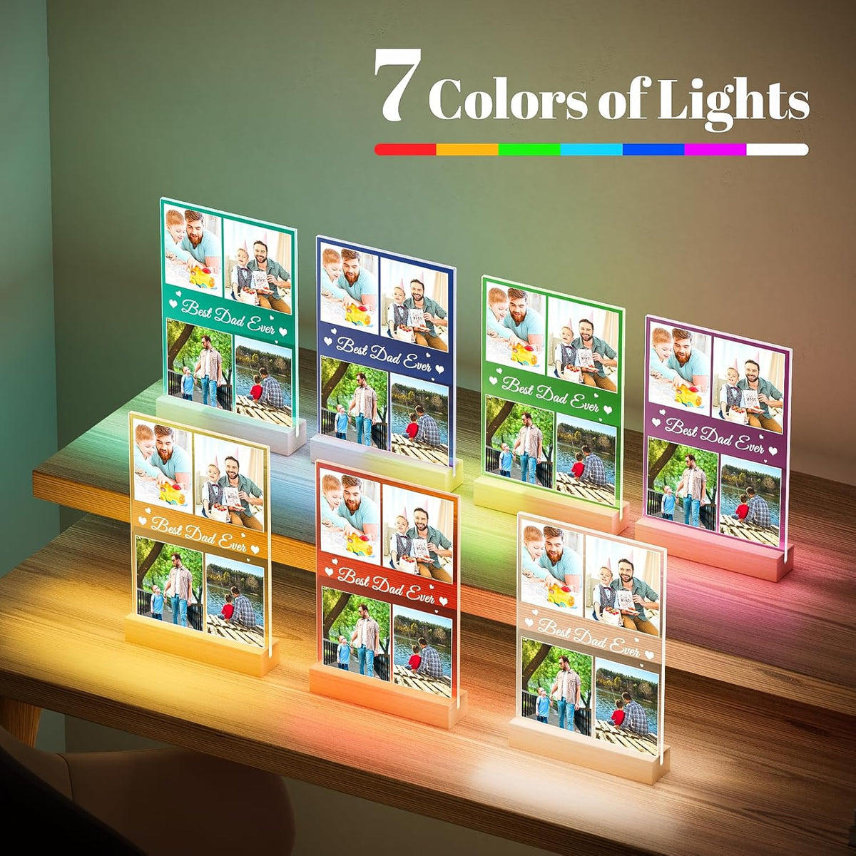 Best Dad Ever Gifts, Custom Collage Picture Frames with Night Light, Customized Acrylic Plaque