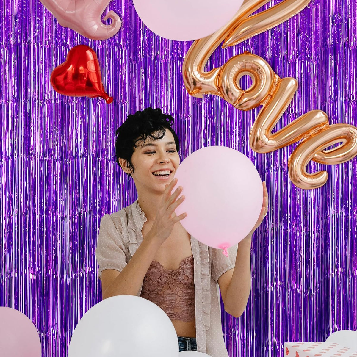 10 Pack Purple Backdrop Curtain 3.2ft x 8.2ft Metallic Tinsel Foil Fringe Curtains Photo Booth