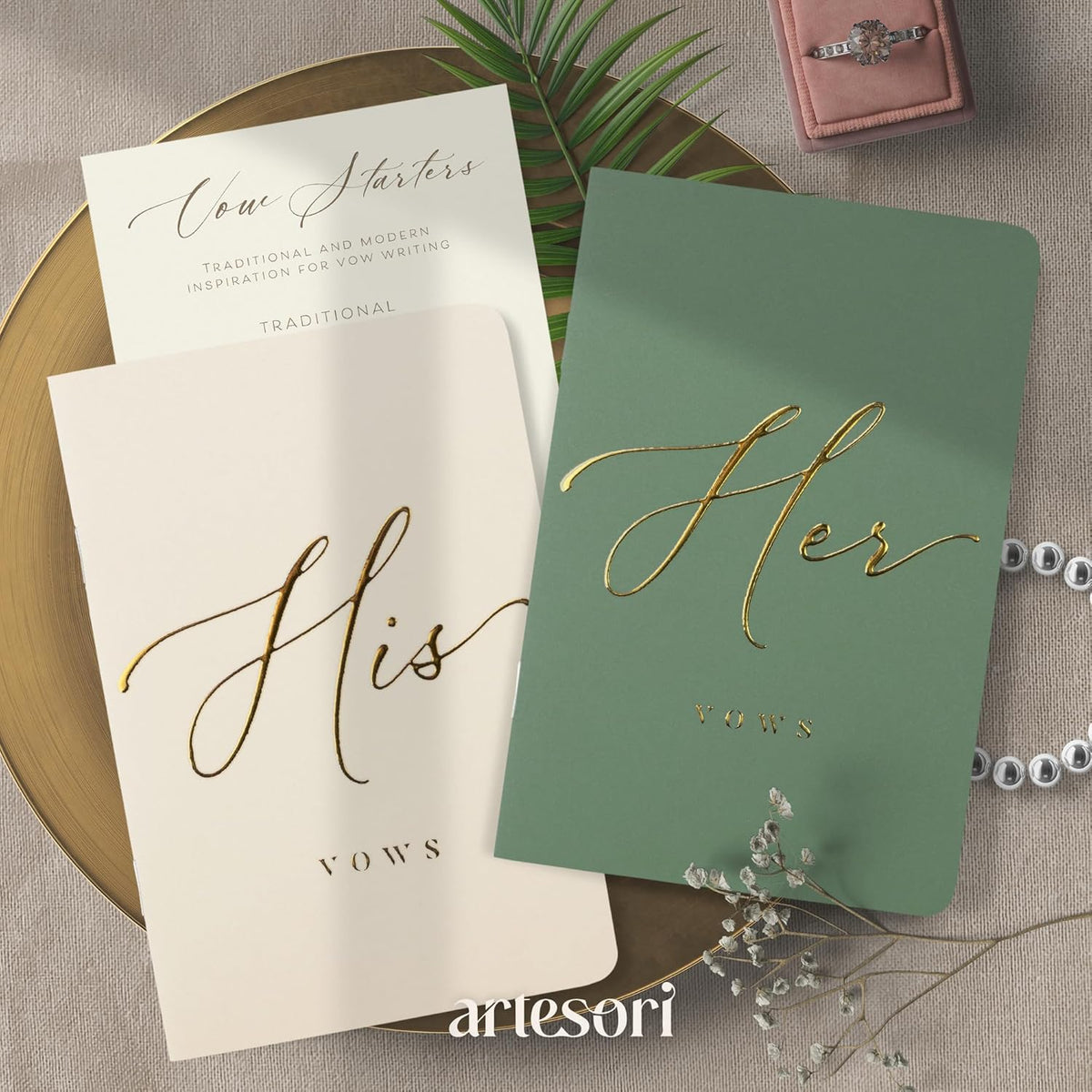 ARTESORI Wedding Vow Book for Her & Him, Soft Touch, Gold Engraving, 28 Lined Pages, Wedding Vow