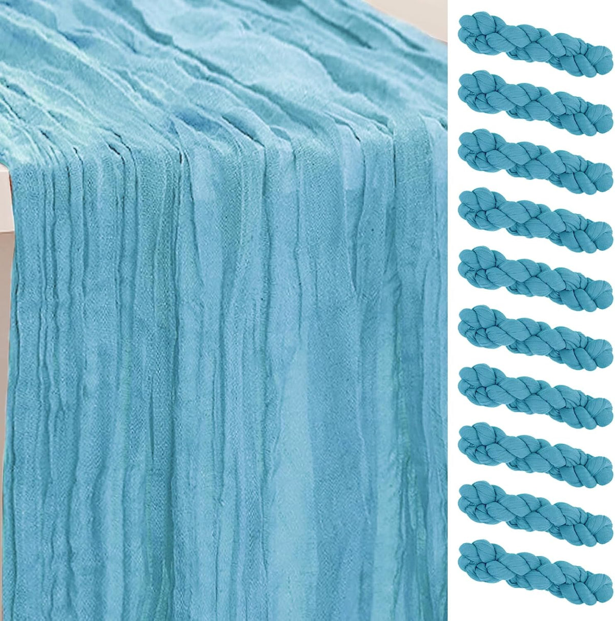 10 Pack Baby Blue Cheesecloth Table Runner 35x120 Inch 10Ft Rustic Gauze Cheese Cloth Table Runner