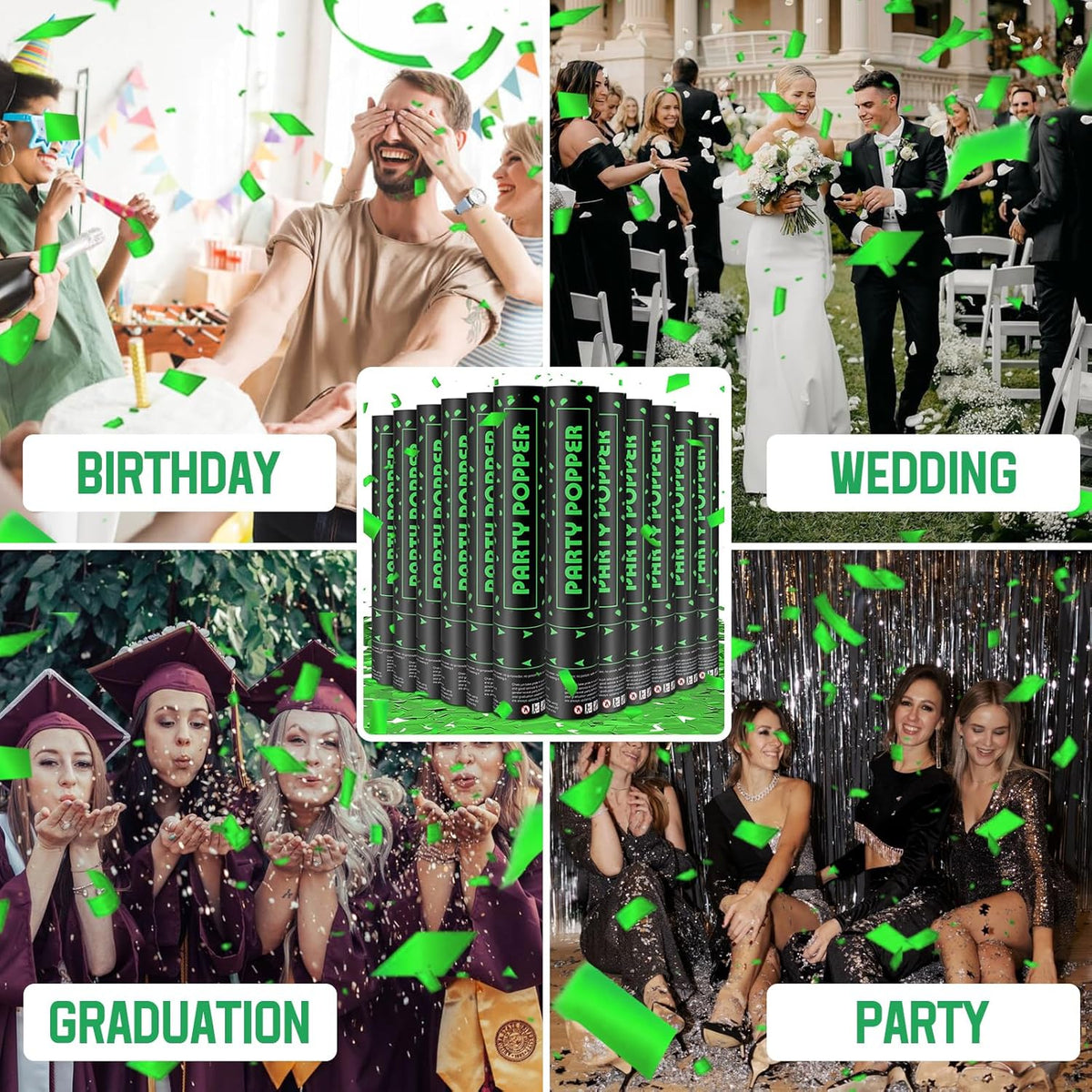 Party Poppers Confetti Cannon 12 Pack Green Poppers 12 Inch Party Shooters Mylar Confetti Green