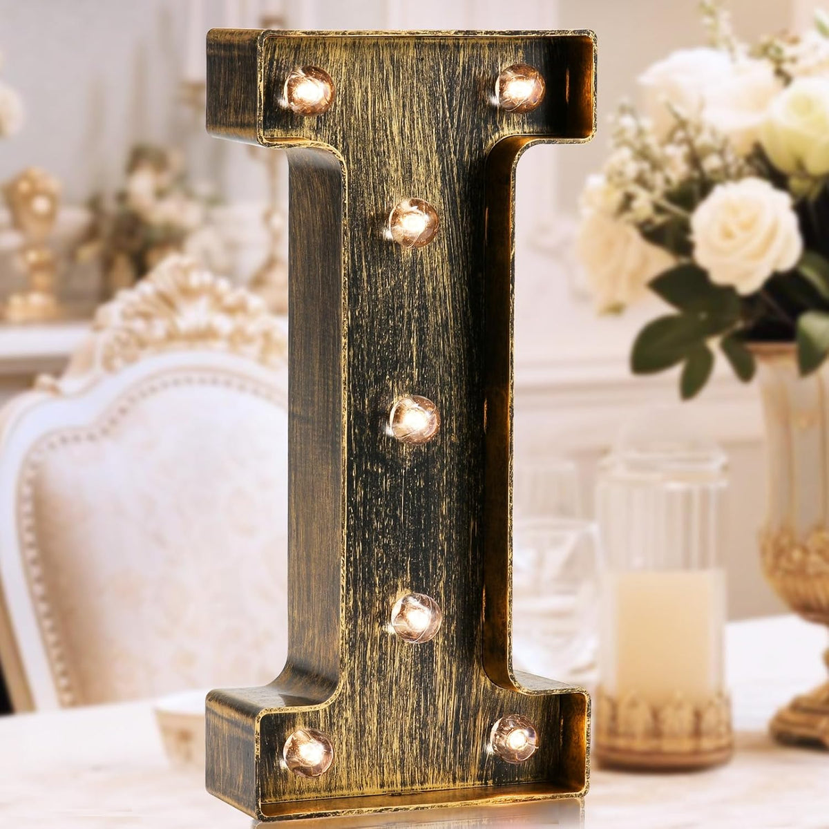 OYCBUZO Golden Black Led Marquee Letter - Industrial, Vintage Style Light Up Alphabet Letter Sign
