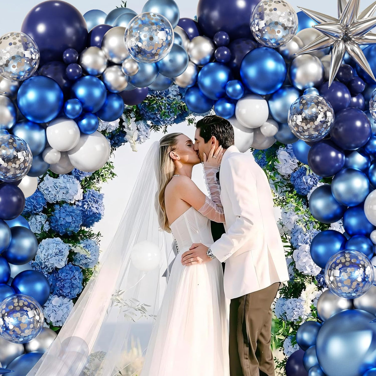 LANGASQUE Blue Silver Balloon Garland Arch Kit for Birthday Decorations