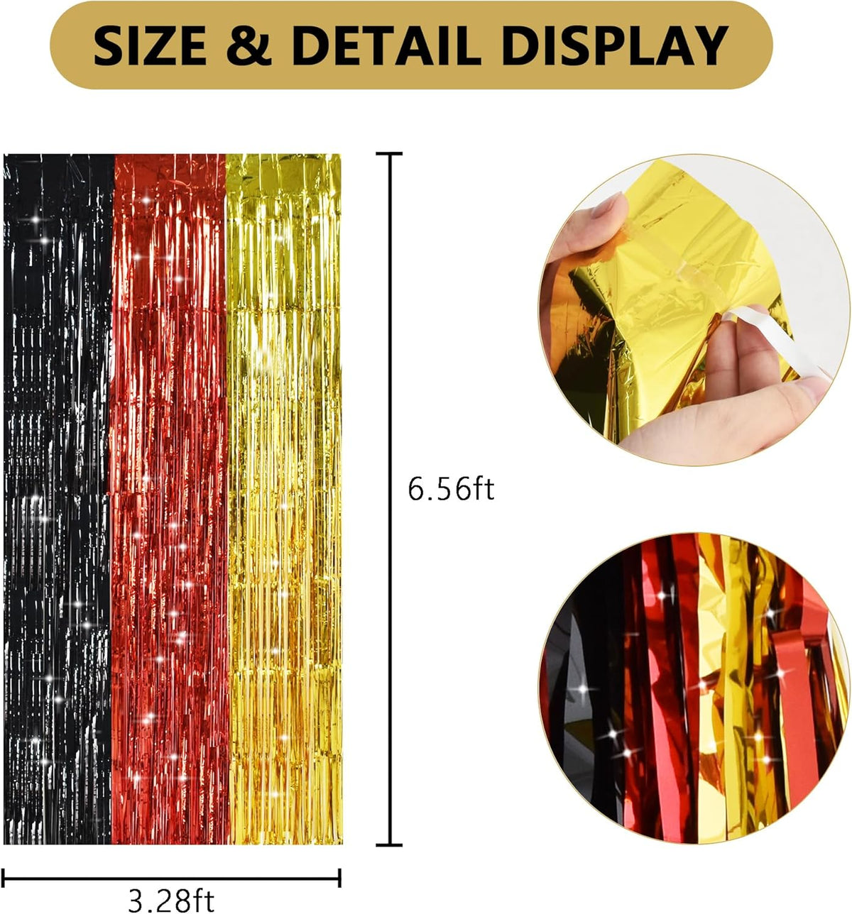TONIFUL Black Red Gold Door Streamers,Black Red and Gold Photo Booth Backdrop Metallic Streamers