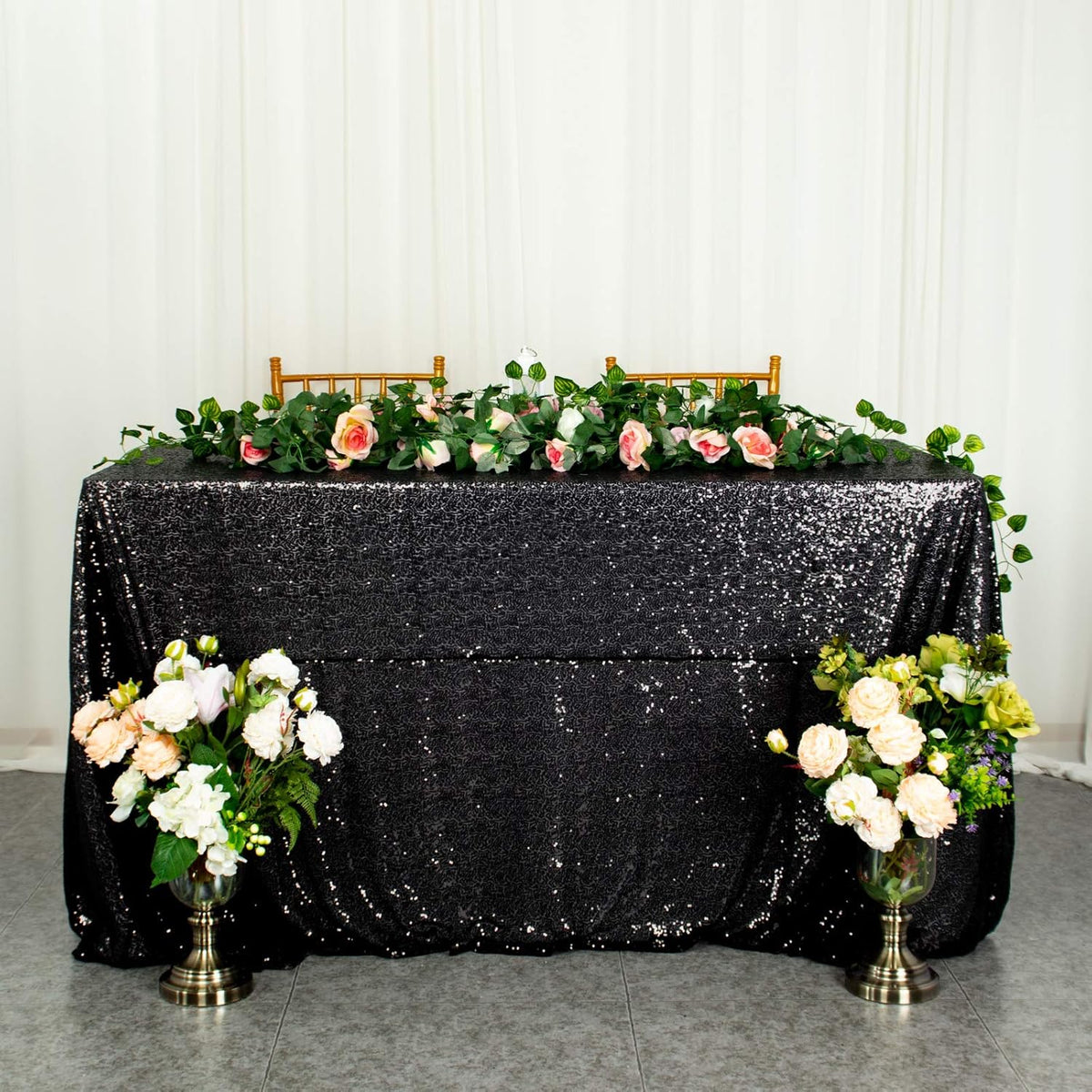 ShinyBeauty 2 Pack 72x72 Inch Black Sequin Tablecloths - Elegant Square Glitter Tablecloth Overlay