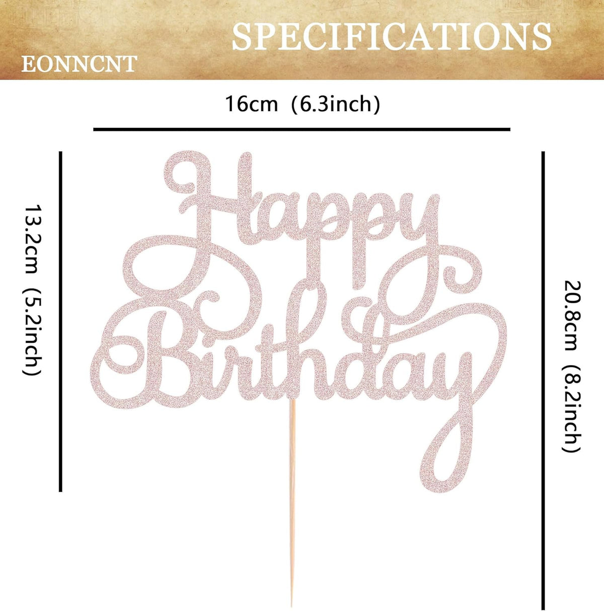 Happy Birthday Cake Topper - Rose Gold Glitter Birthday Party Cake Decoration Supplies - Happy